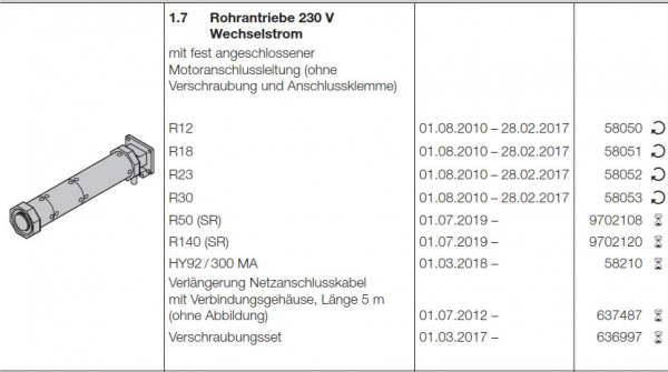 Hörmann Roll und Rollgittertorantrieb:Kettenantriebe Rohrantriebe 230 V Wechselstrom-HY92/300 MA, 58210