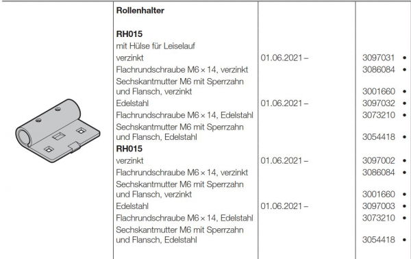 Hörmann Rollenhalter RH015 mit Hülse für Leiselauf Edelstahl BR 60, 3097032