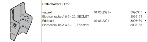 Hörmann Rollenhalter RH027 verzinkt BR 60, 3096347