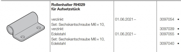 Hörmann Rollenhalter RH029 für Aufsetzstück Edelstahl BR 60, 3097055