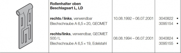 Hörmann Rollenhalter oben Beschlagsart L, LD für die Industrietorbaureihe 30, 3040822