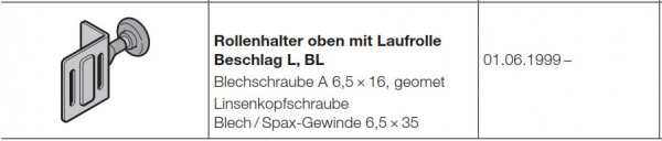 Hörmann Rollenhalter oben mit Laufrolle Beschlagsart L, RC2 rechts, für Baureihe 40, 4018861