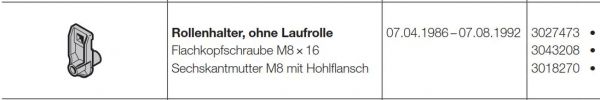 Hörmann Rollenhalter ohne Laufrolle für Sektionaltore LTE und LPU, der Baureihe 20, 3027503, 3027473