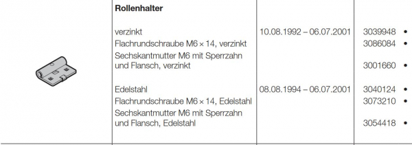 Hörmann Rollenhalter RH002 verstärkt Edelstahl für Laufrollen Baureihe 40, 50, 3054797