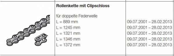 Hörmann Rollenkette mit Clip-Schloss für doppelte Federwelle L = 1245 mm für die Industrietor Baureihe 20-30-40, 3044621