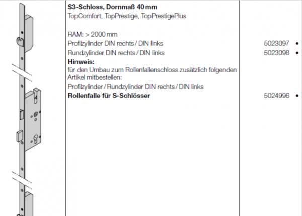 Hörmann S3-Schloss, Dornmaß 40 mm, DIN links/Rechts, Artikel Nr. 5023097, Profilzylinder