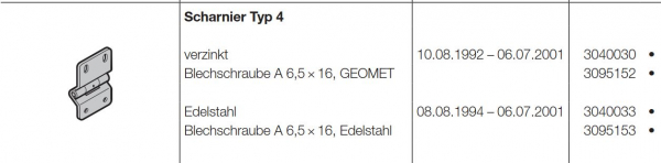 Hörmann Scharnier Typ 4 verzinkt für die Baureihen Privat 30 und für die Industrie 30, 40, 50, 60, 3040030