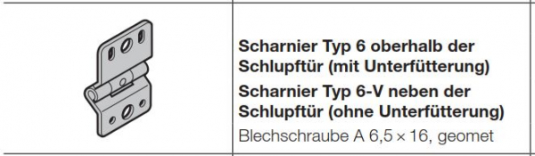 Hörmann Scharnier Typ 6 oberhalb der Schlupftür ohne Unterfütterung, 3038564