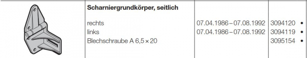 Hörmann Scharniergrundkörper, seitlich links, 3094119 / 3027554