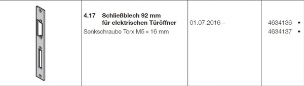 Hörmann Schließblech 92 mm für elektrischen Türöffner, für Doppelgaragen-Schwingtor N 500, 4634136