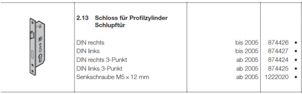 Hörmann Schloss für Profilzylinder für Berry Schwingtor Schlupftür rechts 3-Punkt, 874424