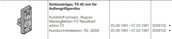 Hörmann Schlossträger, TS 26 mm ALR F42 / ALR 67 für Außengriffgarnitur für BR 40, 50, 60, 3054662