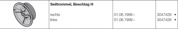 Hörmann Seiltrommel, Beschlag H, rechts für Baureihe 40, 3047429