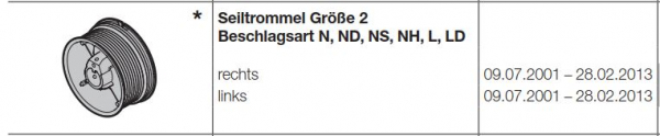 Hörmann Seiltrommel Größe 2 Beschlagsart N, ND, NS, NH, L, LD rechts für die Industrietore der Baureihe 30, 40, 50, 60, 3086199