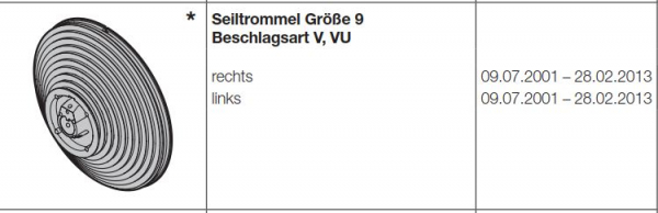 Hörmann Seiltrommel Größe 9 Beschlagsart V, VU links für die Industrietore der Baureihe 30, 40, 50, 60, 3086197