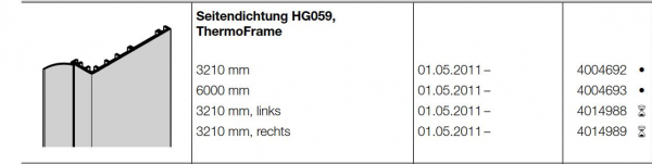 Hörmann Seitendichtung HG059, 6000 mm ThermoFrame, Baureihe 40, 4004693