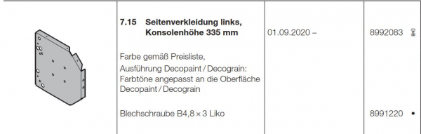 Hörmann Seitenverkleidung links, Konsolenhöhe 335 mm Garagen-Rolltor RollMatic T, 8992083