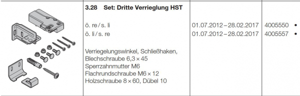 Hörmann Set: Dritte Verrieglung HST, öffnet rechts / schließt links, Seiten-Sektionaltore, 4005550