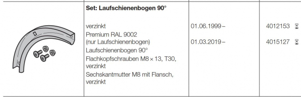 Hörmann LPU 67 Thermo Baureihe 40 Laufschienenbogen 90° RAL 9002 , 4015127