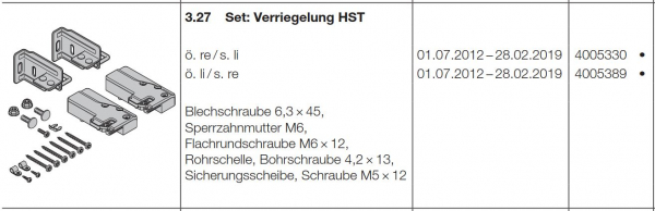 Hörmann Set: Verriegelung HST, öffnet rechts / schließt links, Seiten-Sektionaltore, 4005330