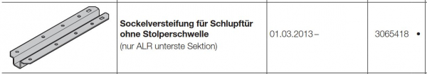 Hörmann Sockelversteifung für Schlupftür ohne Stolperschwelle nur ALR unterste Sektion  Zubehör für Torglieder der Baureihe 50, 3065418