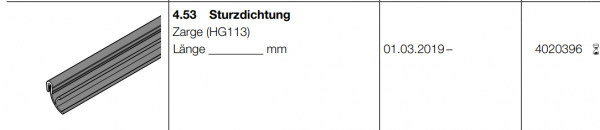 Hörmann Sturzdichtung (HG113), Beschlagsteil der Zarge, 4020369, per Meter