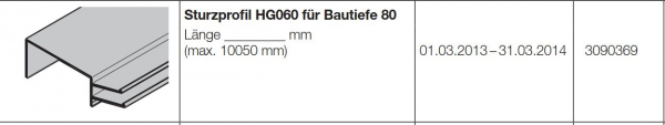 Hörmann Sturzprofil HG060 für Bautiefe 80 Zubehör für Torglieder Ersatzteile für die Industrietor Baureihe 40-50, 3090369