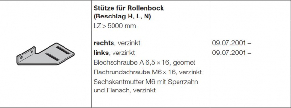 Hörmann Stütze für Rollenbock rechts,(von innen gesehen) verzinkt ab Torbreite 5010 mm erforderlich für Baureihe 40 und Industrie-Baureihe 30, 40 und 50, 3041156, 3041164