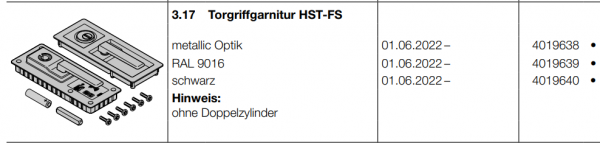 Hörmann Torgriffgarnitur HST-FS, 4019638, metallic Optik, Seiten-Sektionaltor, BR 30