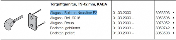 Hörmann Torgriffgarnitur, TS 42 mm, KABA Aluguss, Farbton Neusilber F2 Baureihe 40, 3053593