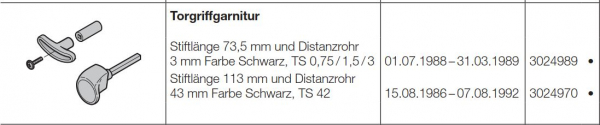 Hörmann Torgriffgarnitur Stiftlänge 113 mm und Distanzrohr  43 mm Farbe Schwarz, TS 42, 3024970