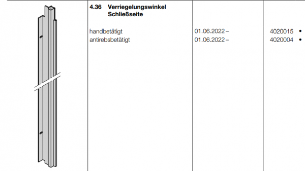 Hörmann Verriegelungswinkel Schließseite, antirebsbetätigt, 4020004, Seiten-Sektionaltore, BR 30