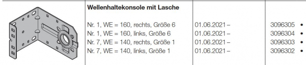 Hörmann Wellenhaltekonsole mit Lasche Nr. 7, WE = 140, rechts Baureihe 60, 3096303