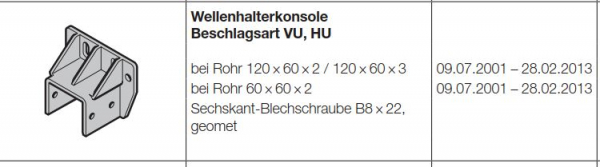 Hörmann Wellenhalterkonsole Beschlagsart VU-HU anderer Rohrdurchmesser für die Industrietor Baureihe 30-40-50, 3042022