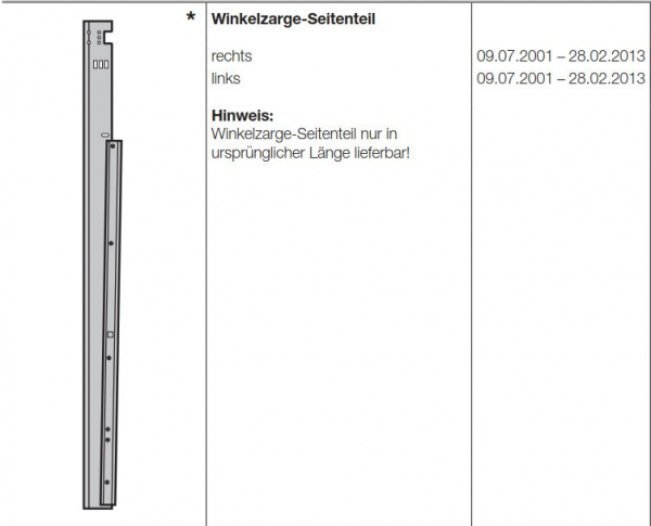 Hörmann Zargen Winkelzarge-Seitenteil links Industrietor Baureihe 40-50, 3086280