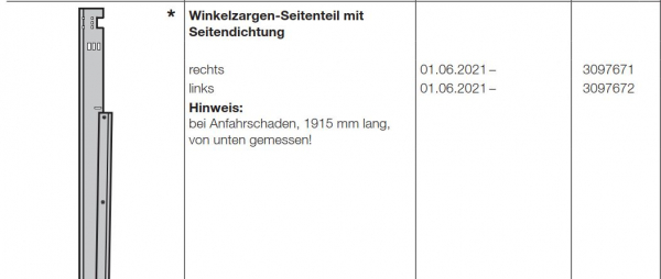 Hörmann Winkelzargen-Seitenteil rechts, bei Anfahrschaden für Industrietore-Baureihe 60, 3097671