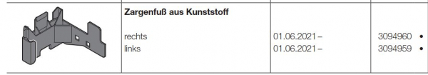 Hörmann Zargenfuß aus Kunststoff rechts für Industrietore Baureihe 60, 3094960