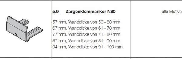 Hörmann Zargenklemmanker 57 mm für das Fertiggaragenschwingtor F80, 1021664