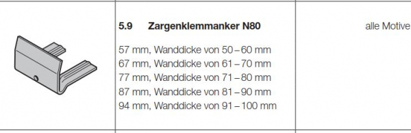 Hörmann Zargenklemmanker 77 mm für das Fertiggaragentor F80, 1021915
