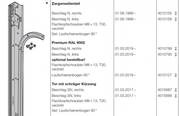 Hörmann Zargenseitenteil Beschlag N links für die Baureihe 40, 4012156