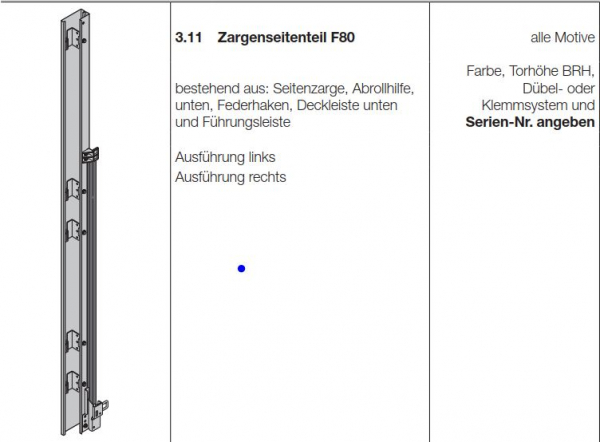 Hörmann Zargenseitenteil F80 Schwingtor, Fertiggaragen, links, 1274