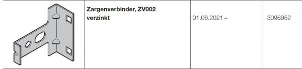 Hörmann Zargenverbinder, ZV002 verzinkt für Industrietore Baureihe 60, 3096952