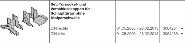 Hörmann Türsockel Set und Verschlusskappen für Schlupftürtor ohne Stolperschwelle DIN Rechst der Baureihe 40, 3064284