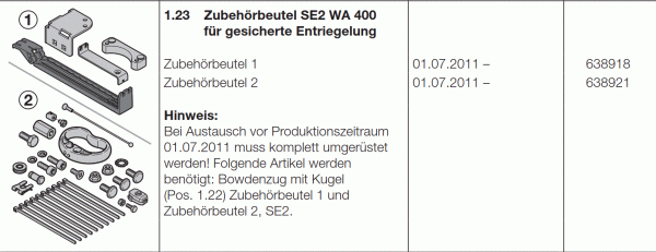 Hörmann Zubehörbeutel SE2  WA 400 / 500 für gesicherte Entriegelung, 638918