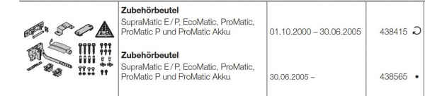 Hörmann Zubehörbeutel SupraMatic E / P, EcoMatic, ProMatic,  ProMatic P und ProMatic Akku, 438565, 438415