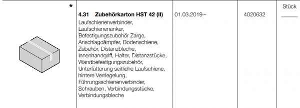 Hörmann Zubehörkarton HST 42 (II), 4020632, Seiten-Sektionaltore, BR 20, 30