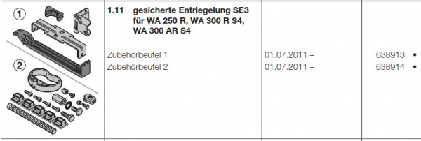 Hörmann für Roll-und  Rollgittertorantriebe: gesicherte Entriegelung  SE3 für WA 250 R,WA 300 R S4,-WA 300 AR S4- ​Zubehörbeutel 2, 638914