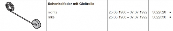 Hörmann Schenkelfeder rechtsmit Gleitrolle neu-(von innen gesehen)-Industrietorbaureihe 20, 3022528