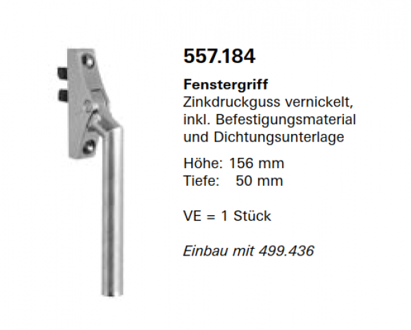 Janisol Arte 2.0 Fenstergriff Zinkdruckguss vernickelt Artikel Nr. 557.184