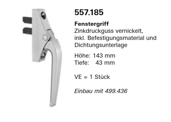 Janisol Arte 2.0 Fenstergriff Zinkdruckguss vernickelt Artikel Nr. 557.185